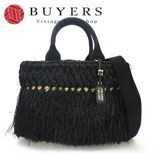 Prada Handbag Shoulder Crossbody Bag Raffia Black Strap Paglia Rafia